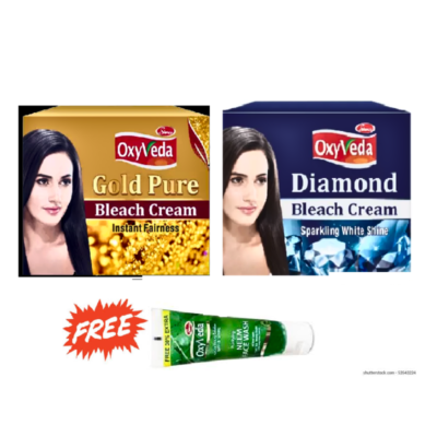 Combo Offer Simco Oxyveda Gold Pure Bleach Cream(250 g) +Simco Oxyveda Diamond Skin Brightening, Nourishment & Moisturization (250 g) + Free Simco Oxyveda Facewash (Neem) (65 ml)