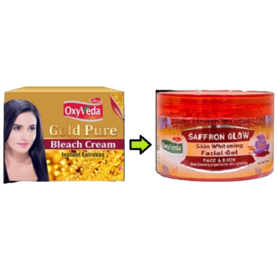 Combo Simco Oxyveda Gold Pure Bleach Cream(250 g) +Simco Oxyveda Saffron Glow Skin Whitening Massage Cream(250 g)