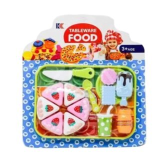 Pretend Tableware Food Kitchen Set – Colorful Pizza, Cake & Fruit Cutting Toy Set for Kids